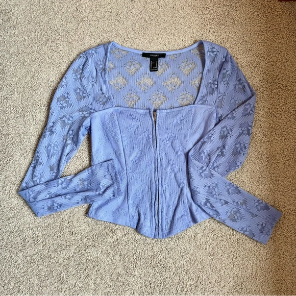 forever 21 purple lavender lace zip up corset long sleeve top - Picture 5 of 12